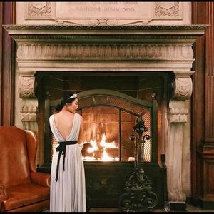 ASOS Wedding Mesh Maxi Dress w Navy Ribbon Strap